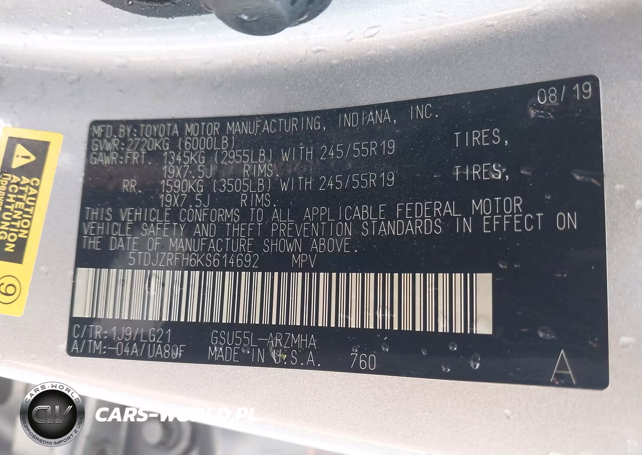 2019 Toyota Highlander Se VIN:5TDJZRFH6KS614692 - 9