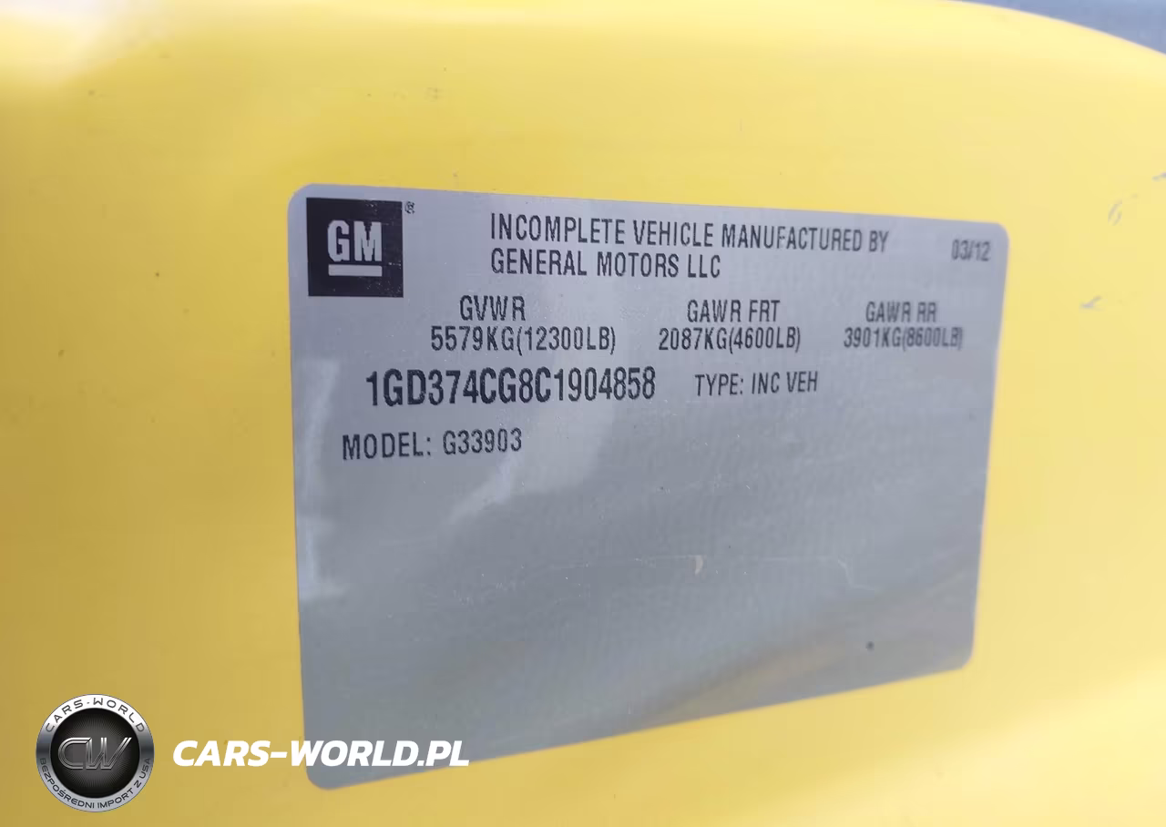 2012 GMC Savana Cutaway Work Van VIN:1GD374CG8C1904858 - 8
