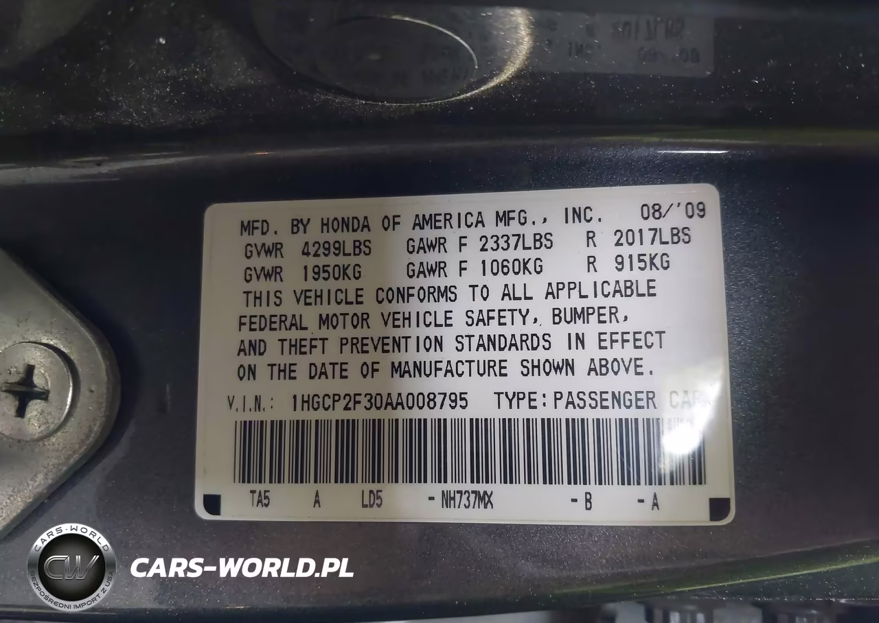 2010 Honda Accord 2.4 Lx VIN:1HGCP2F30AA008795 - 9