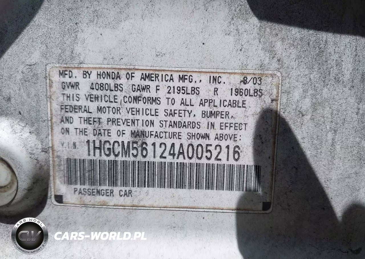 2004 Honda Accord 2.4 Dx VIN:1HGCM56124A005216 - 9