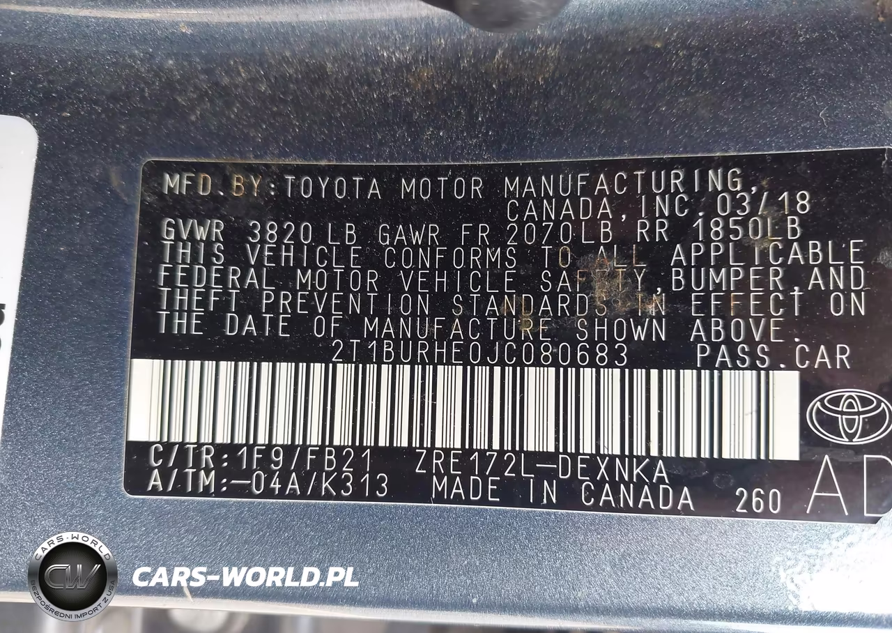 2018 Toyota Corolla Le VIN:2T1BURHE0JC080683 - 9