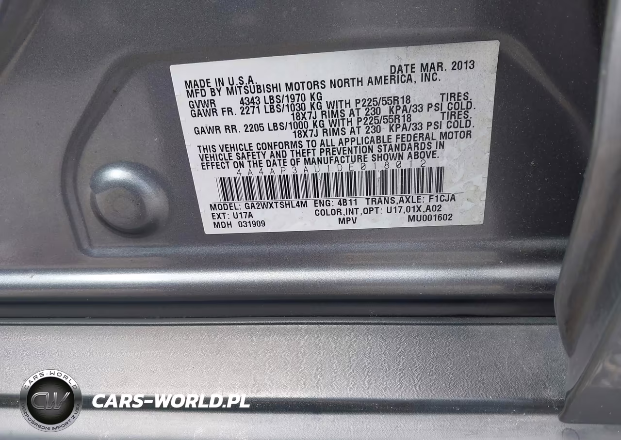 2013 Mitsubishi Outlander Sport Es VIN:4A4AP3AU1DE018012 - 9