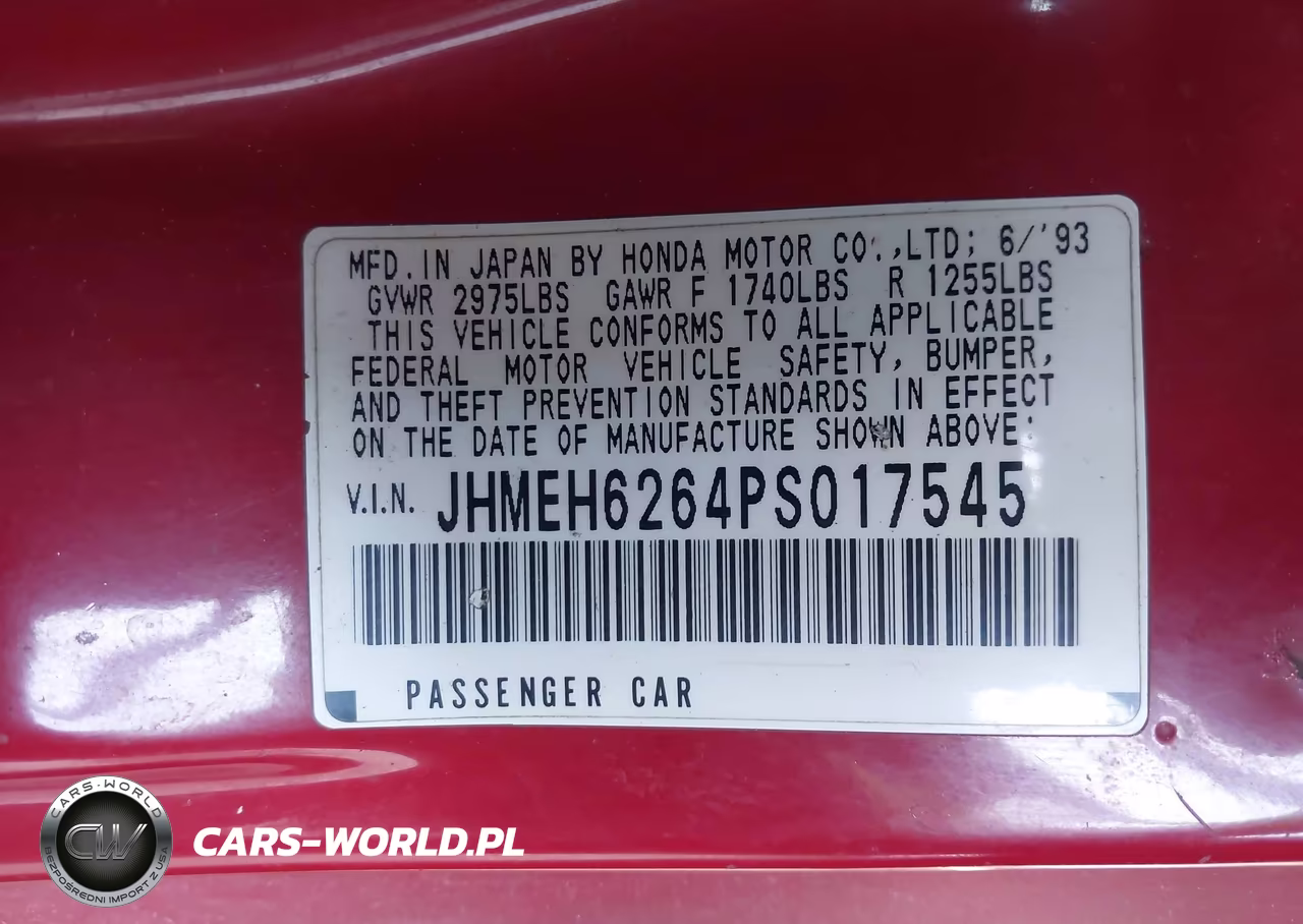 1993 Honda Civic Del Sol Si VIN:JHMEH6264PS017545 - 9