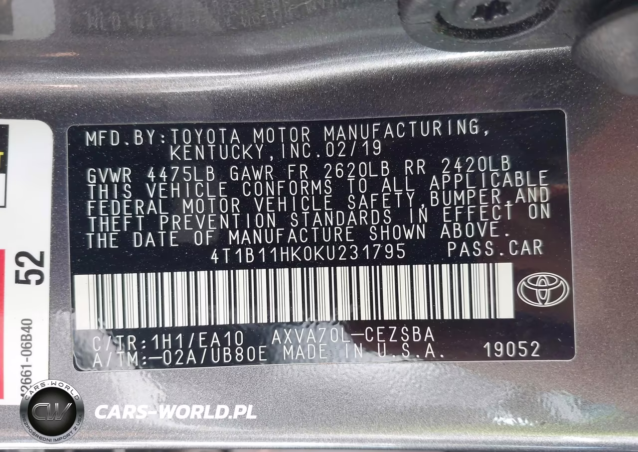 2019 Toyota Camry Se VIN:4T1B11HK0KU231795 - 9