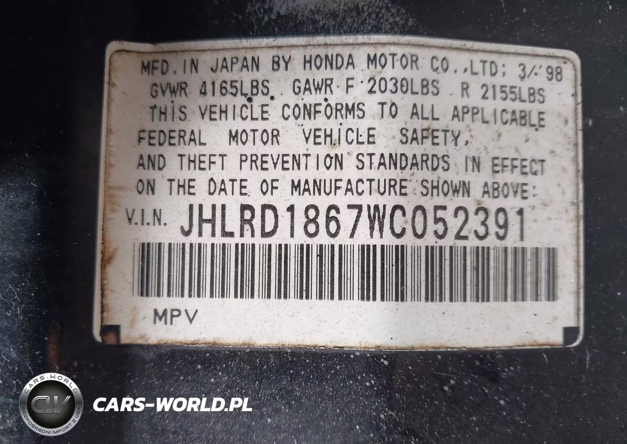 1998 Honda Cr-V Ex VIN:JHLRD1867WC052391 - 9