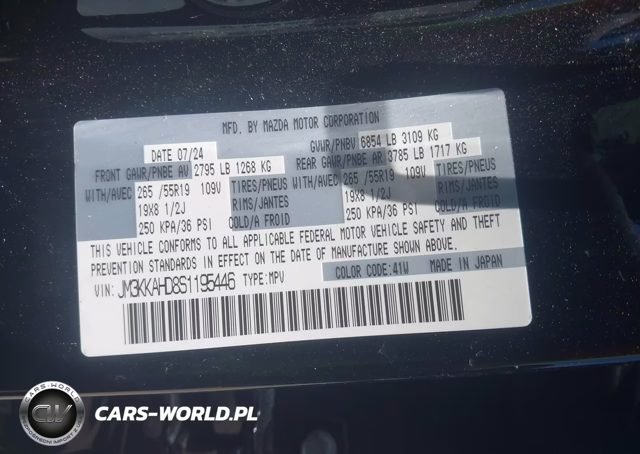 2025 Mazda Cx-90 3.3 Turbo Select Package VIN:JM3KKAHD8S1195446 - 9