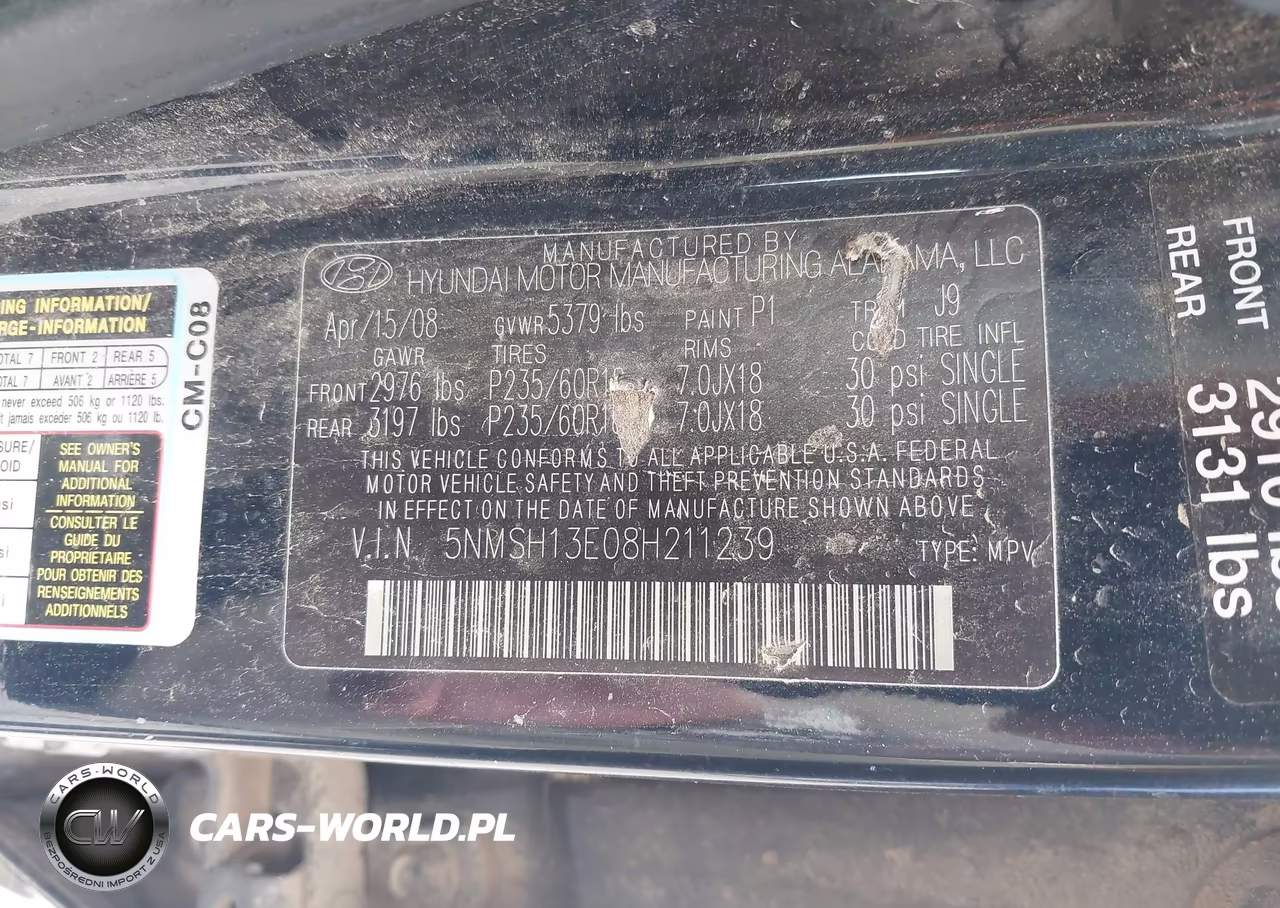2008 Hyundai Santa Fe Limited-Se VIN:5NMSH13E08H211239 - 9