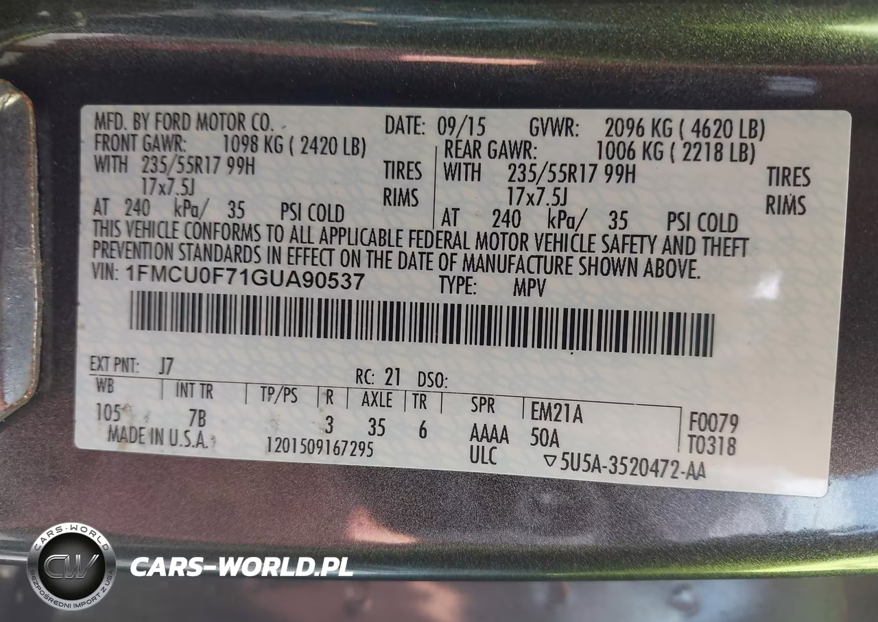 2016 Ford Escape S VIN:1FMCU0F71GUA90537 - 9