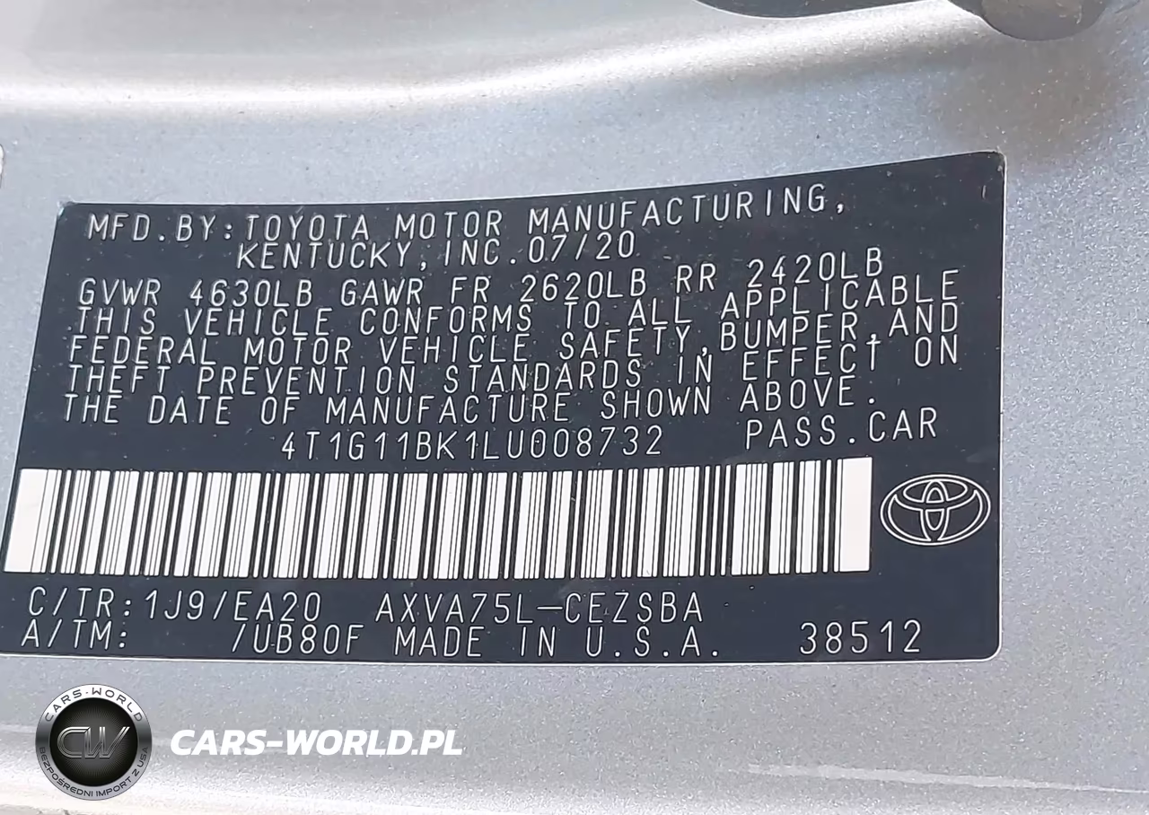 2020 Toyota Camry Se Awd VIN:4T1G11BK1LU008732 - 9
