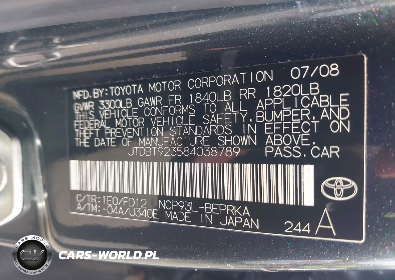 2008 Toyota Yaris VIN:JTDBT923584038789 - 9