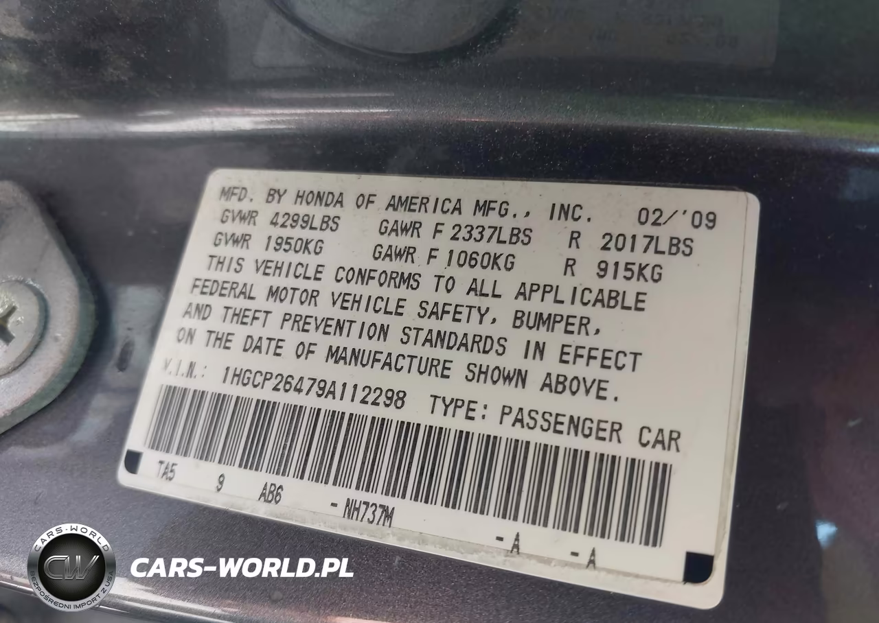 2009 Honda Accord 2.4 Lx-P VIN:1HGCP26479A112298 - 9