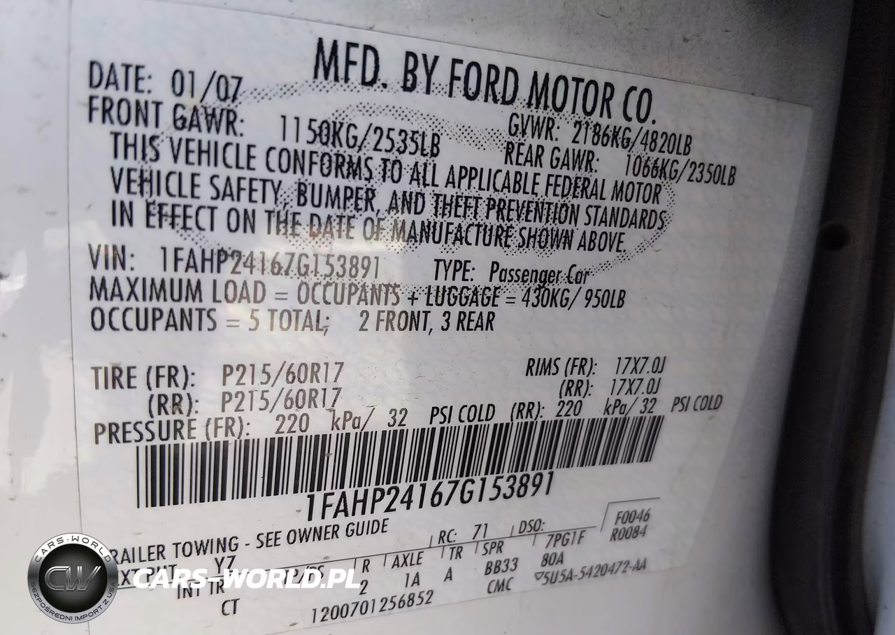 2007 Ford Five Hundred Sel VIN:1FAHP24167G153891 - 9
