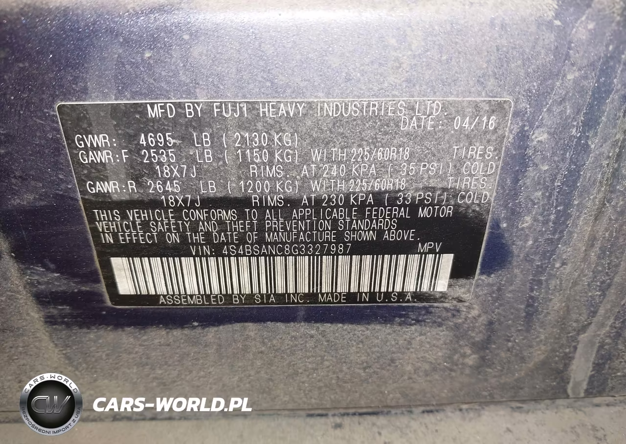 2016 Subaru Outback 2.5I Limited VIN:4S4BSANC8G3327987 - 9