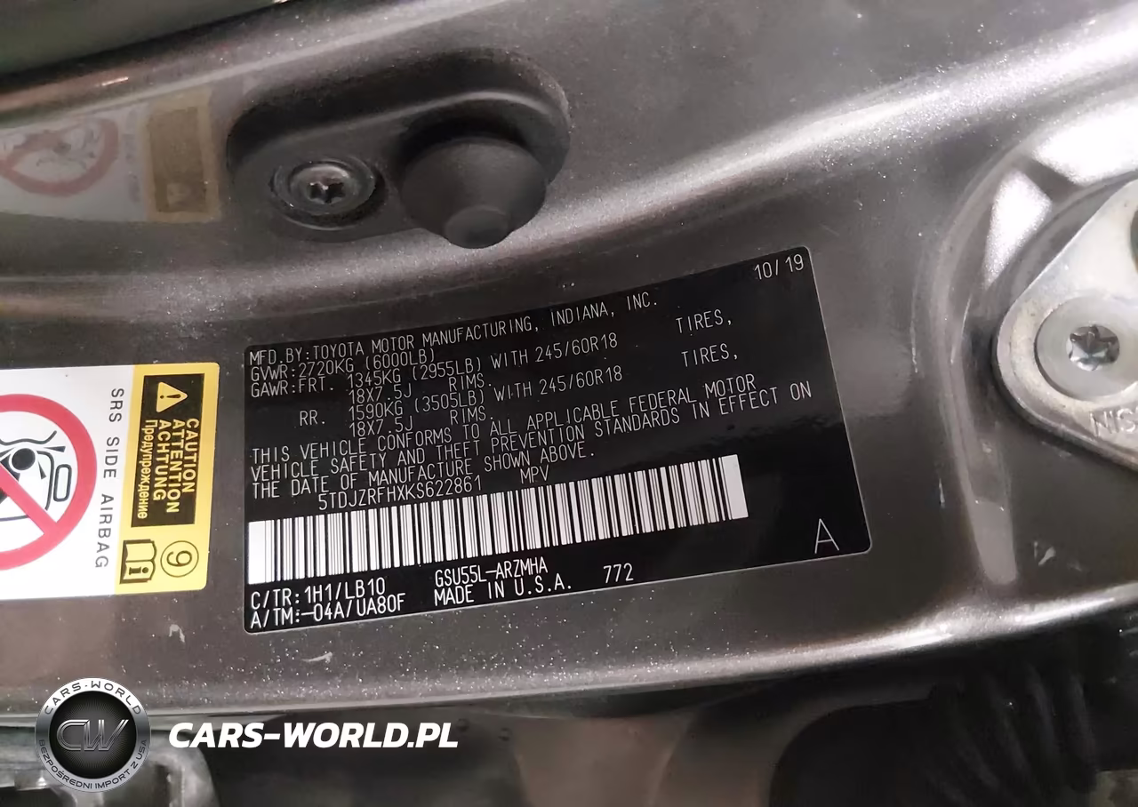 2019 Toyota Highlander Xle VIN:5TDJZRFHXKS622861 - 9