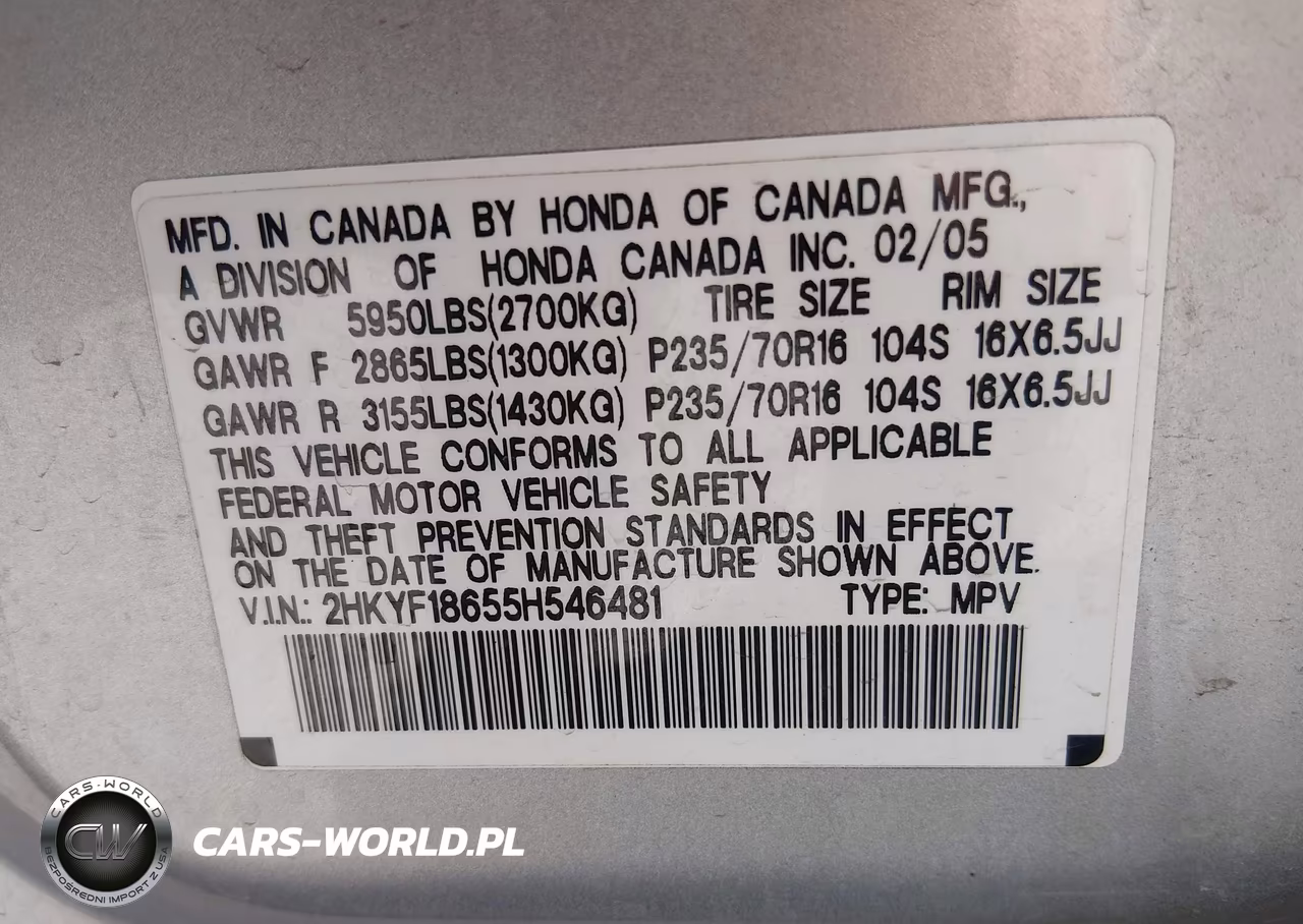 2005 Honda Pilot Ex-L VIN:2HKYF18655H546481 - 9