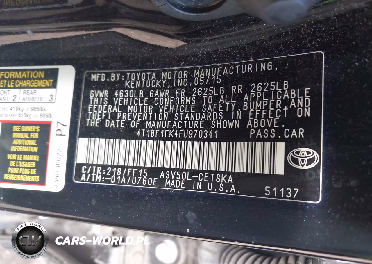 2015 Toyota Camry Se VIN:4T1BF1FK4FU970341 - 9