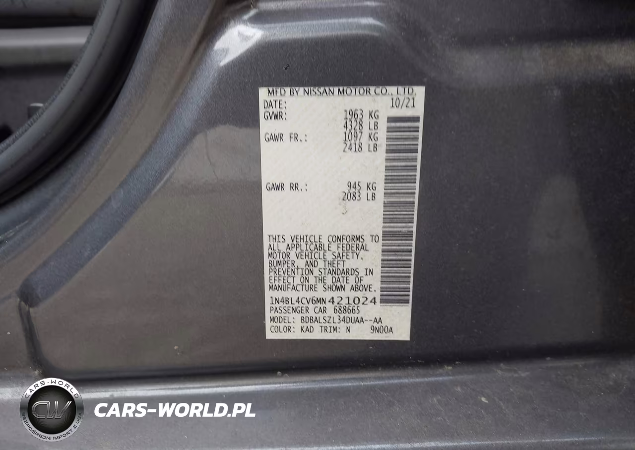 2021 Nissan Altima Sr Fwd VIN:1N4BL4CV6MN421024 - 9