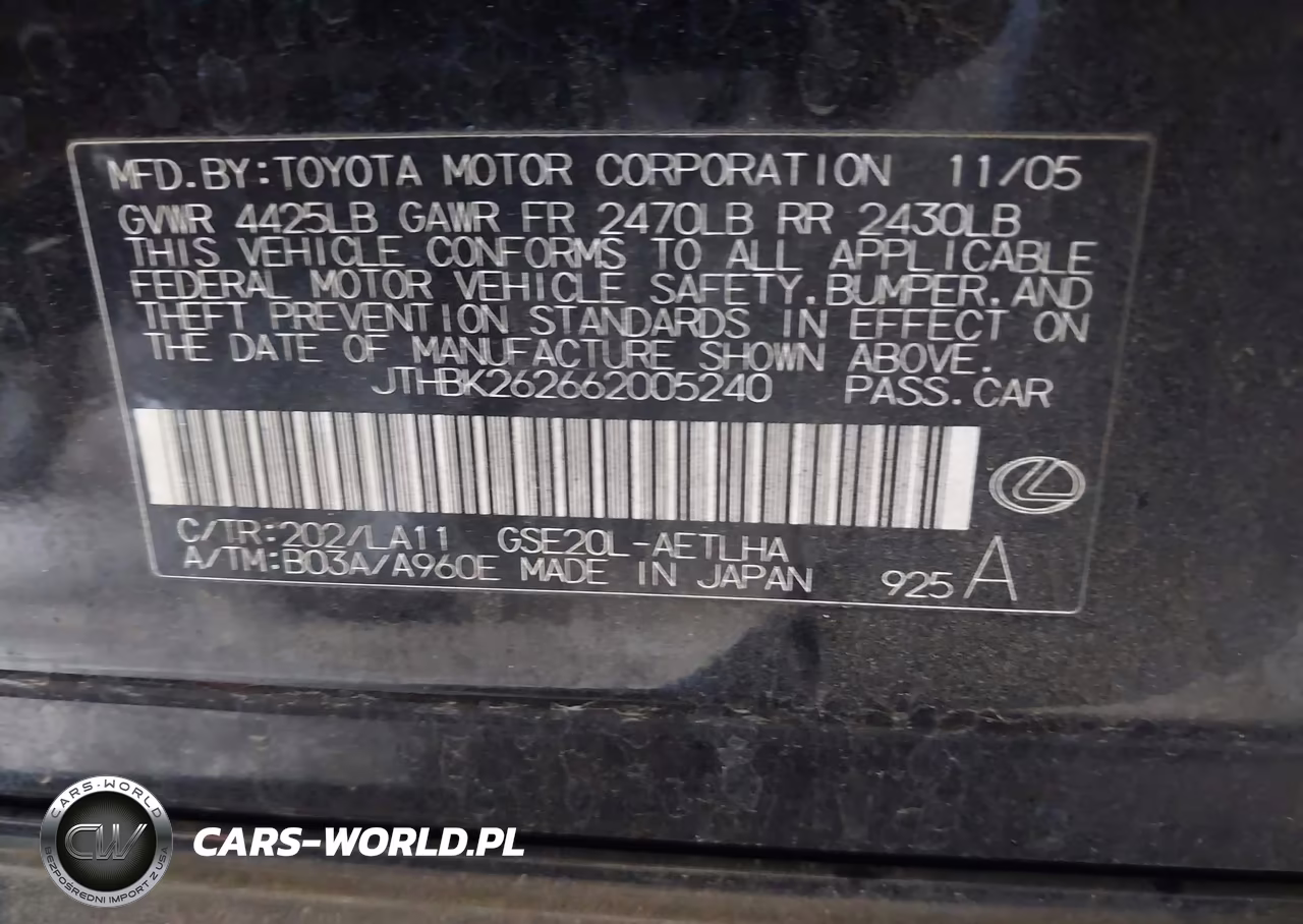 2006 Lexus Is 250 VIN:JTHBK262662005240 - 9