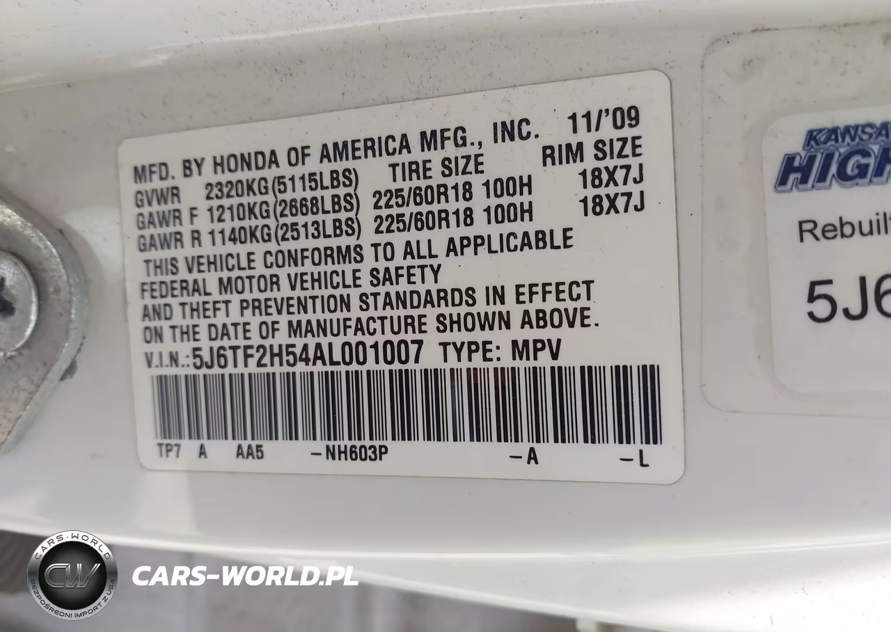 2010 Honda Accord Crosstour Ex-L VIN:5J6TF2H54AL001007 - 9