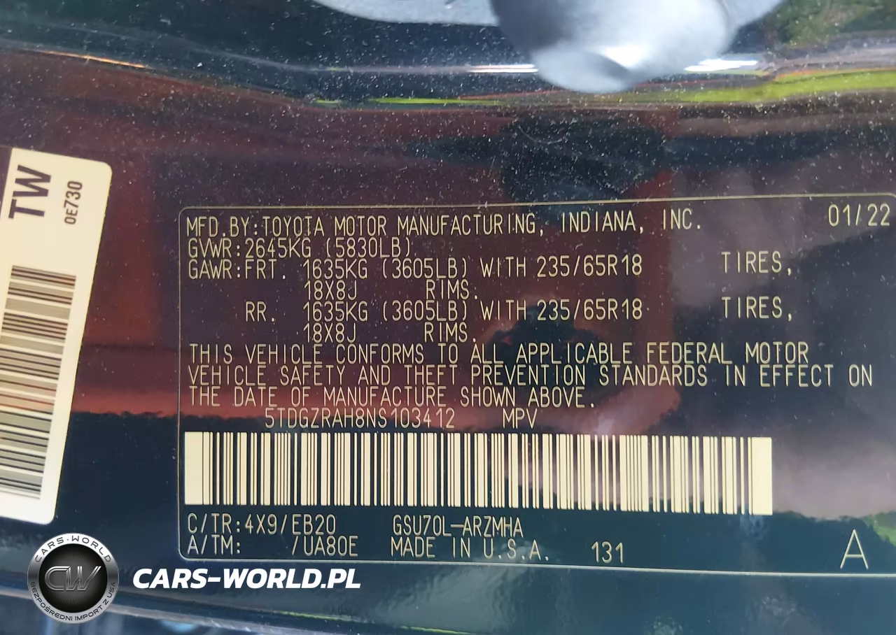 2022 Toyota Highlander Xle VIN:5TDGZRAH8NS103412 - 9