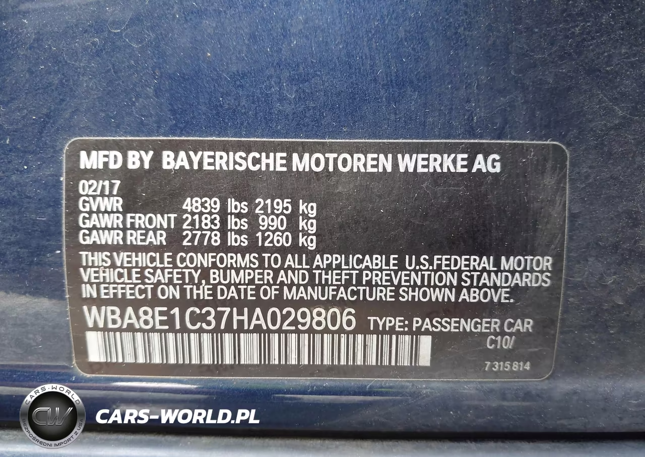 2017 BMW 330E Iperformance VIN:WBA8E1C37HA029806 - 9