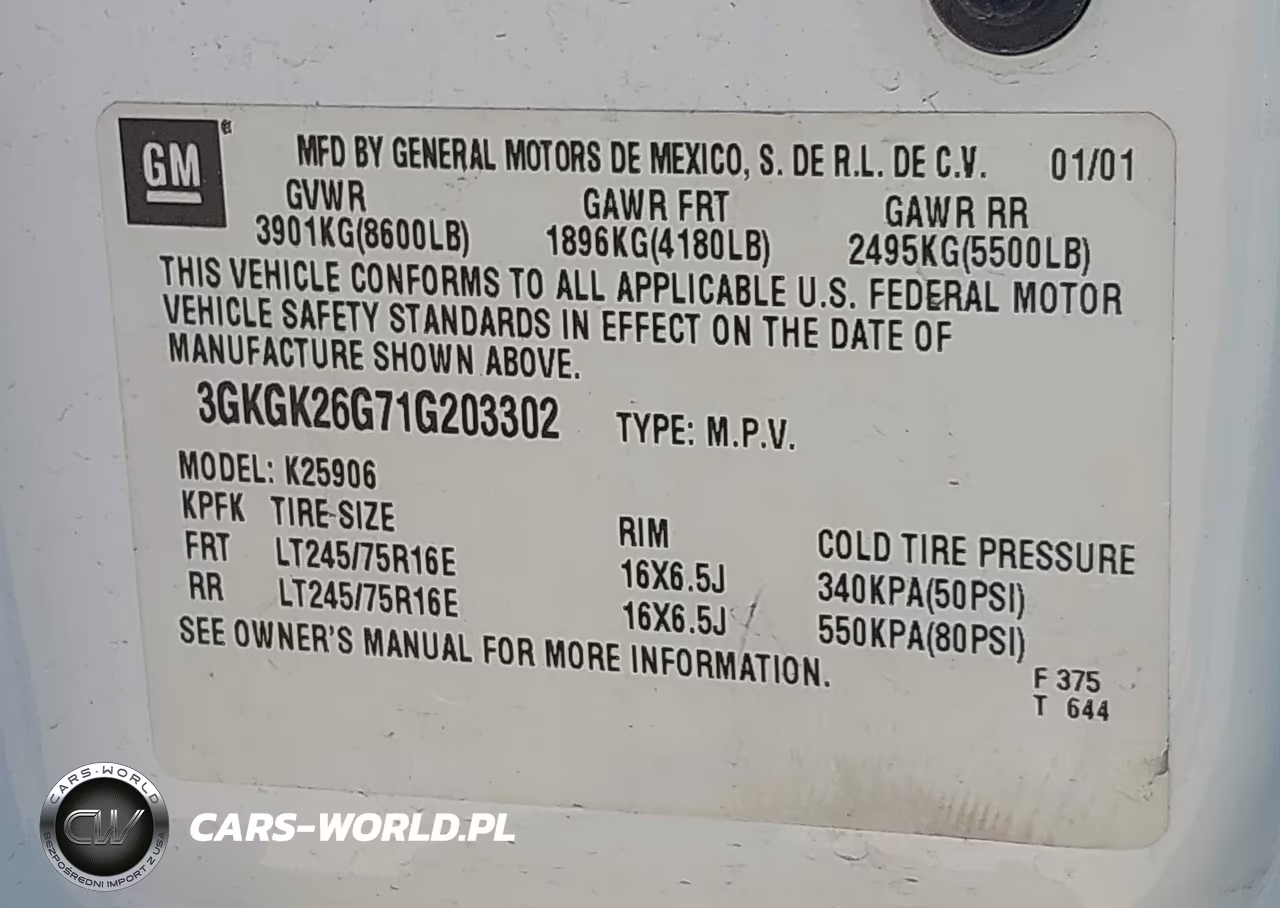 2001 GMC Yukon Xl 2500 Slt VIN:3GKGK26G71G203302 - 9