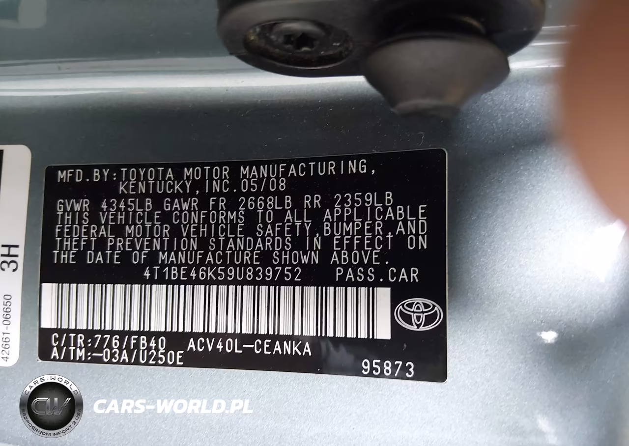 2009 Toyota Camry Le VIN:4T1BE46K59U839752 - 9