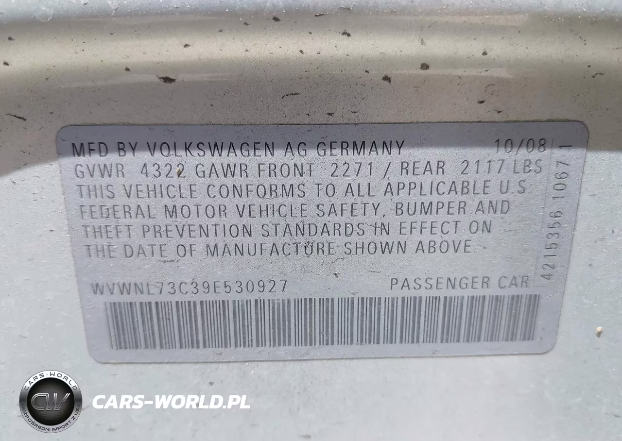 2009 Volkswagen Cc Sport VIN:WVWNL73C39E530927 - 9