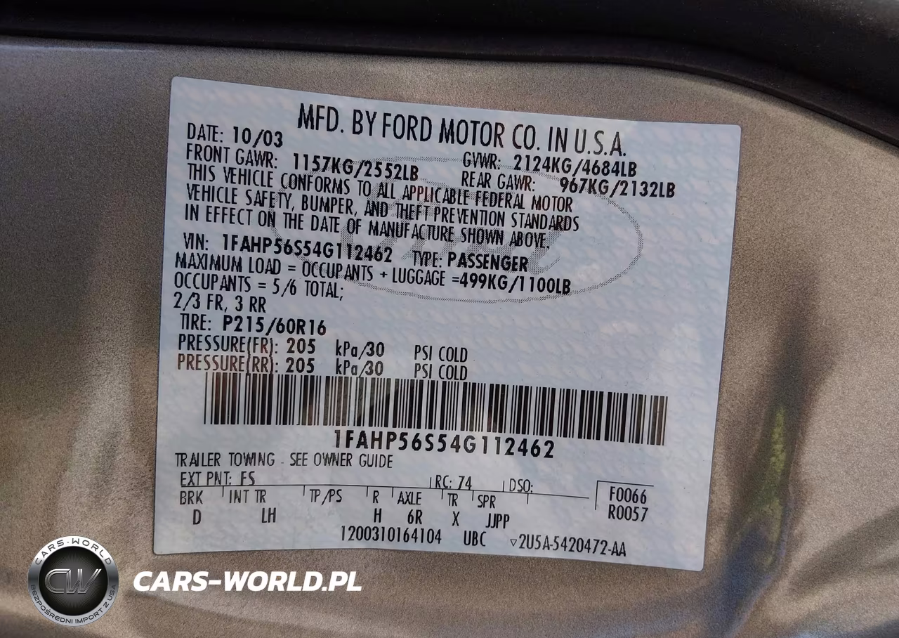 2004 Ford Taurus Sel VIN:1FAHP56S54G112462 - 9