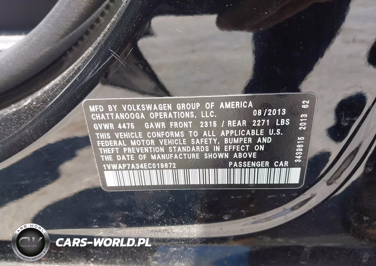 2014 Volkswagen Passat 2.5L S VIN:1VWAP7A34EC019672 - 9