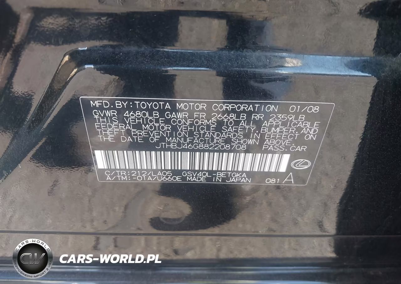 2008 Lexus Es 350 VIN:JTHBJ46G882208708 - 9