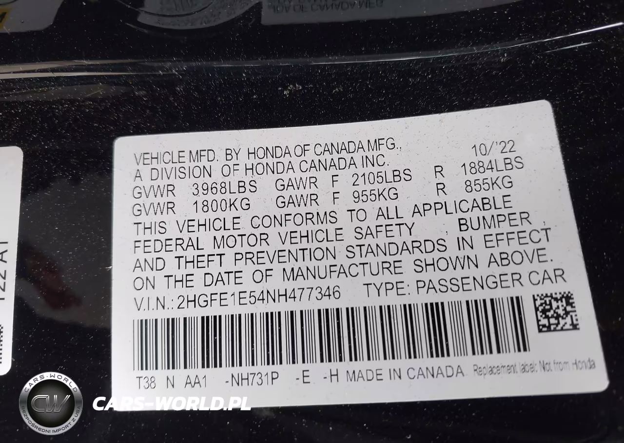 2022 Honda Civic Si Sedan VIN:2HGFE1E54NH477346 - 9