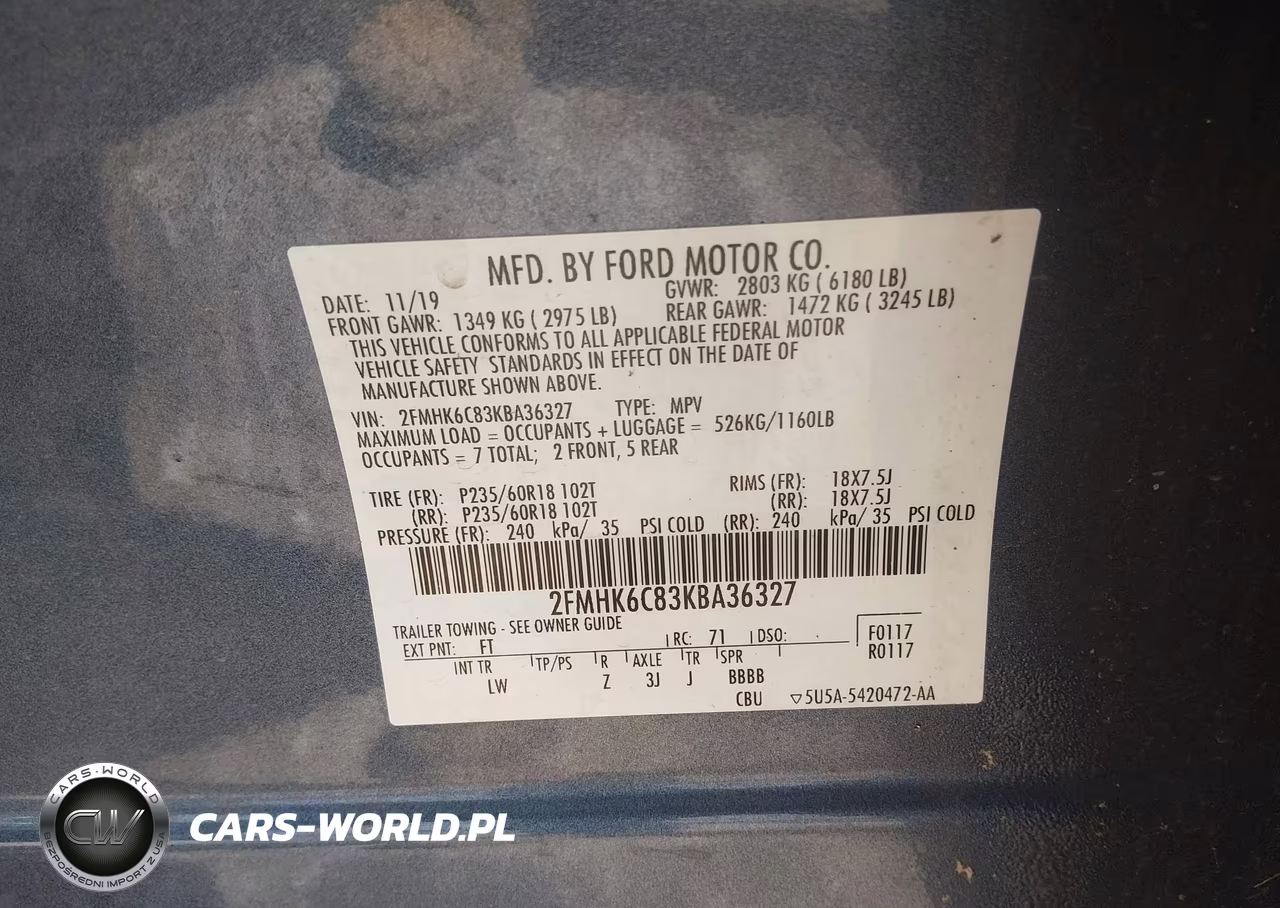 2019 Ford Flex Sel VIN:2FMHK6C83KBA36327 - 9