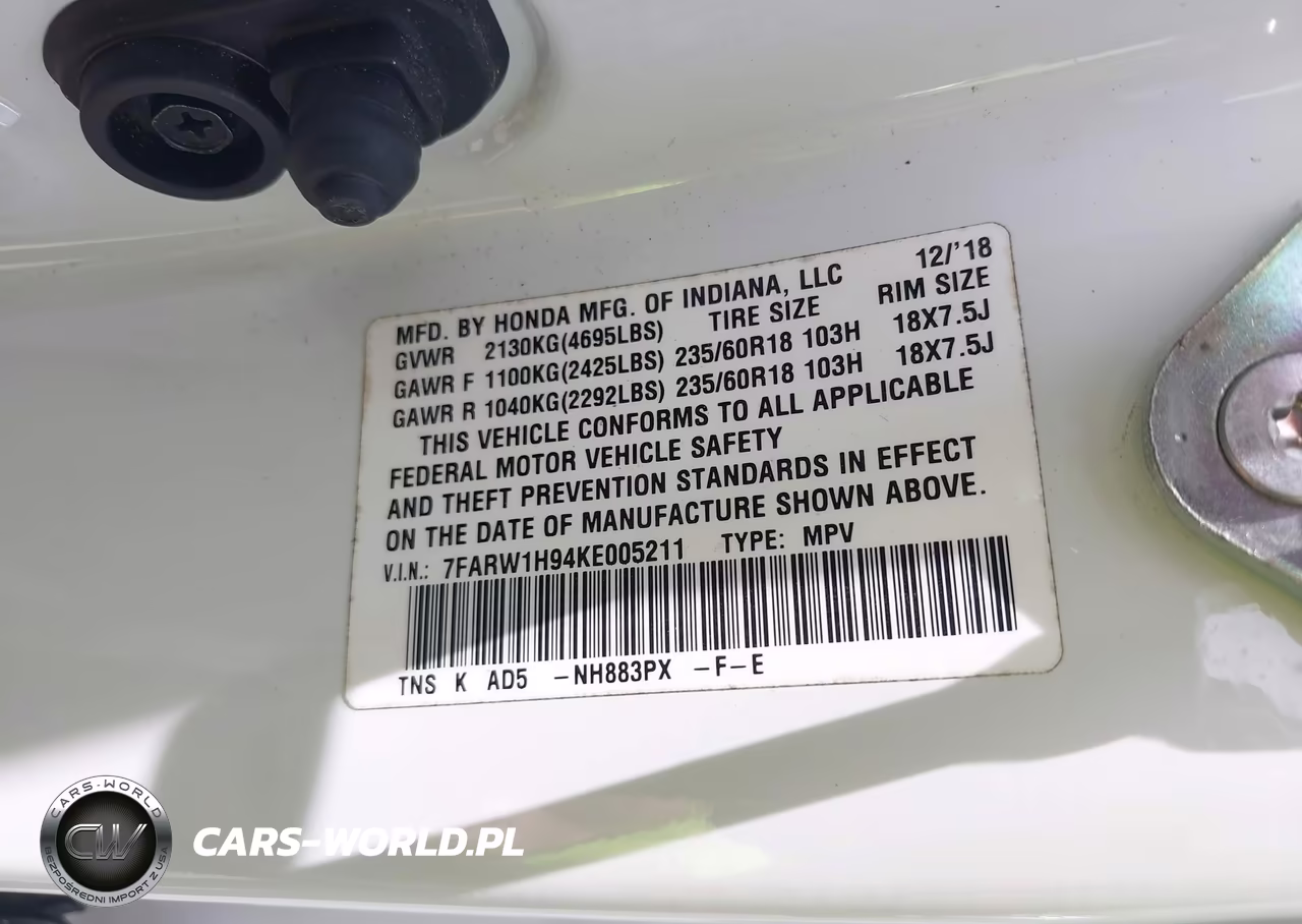 2019 Honda Cr-V Touring VIN:7FARW1H94KE005211 - 9