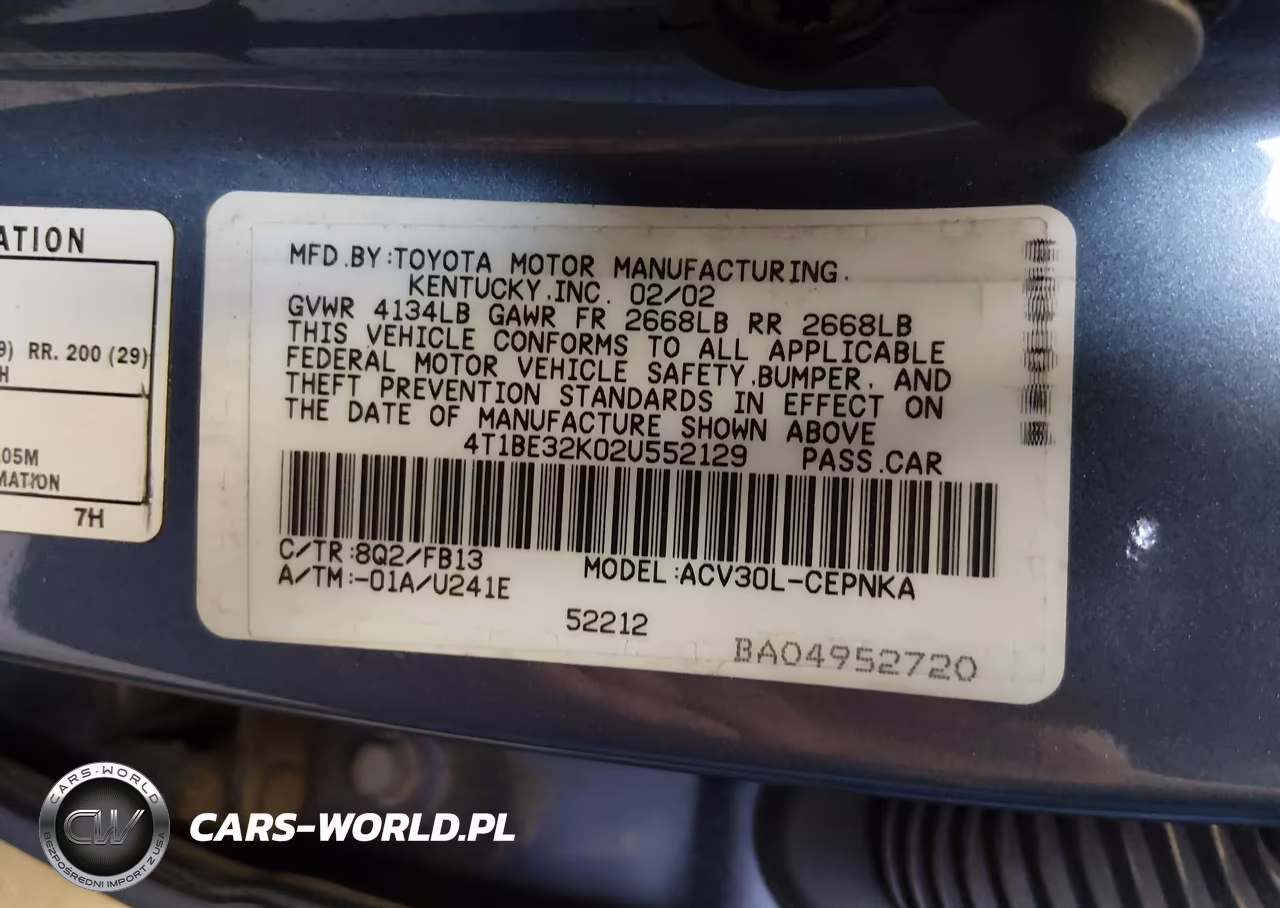 2002 Toyota Camry Le VIN:4T1BE32K02U552129 - 9