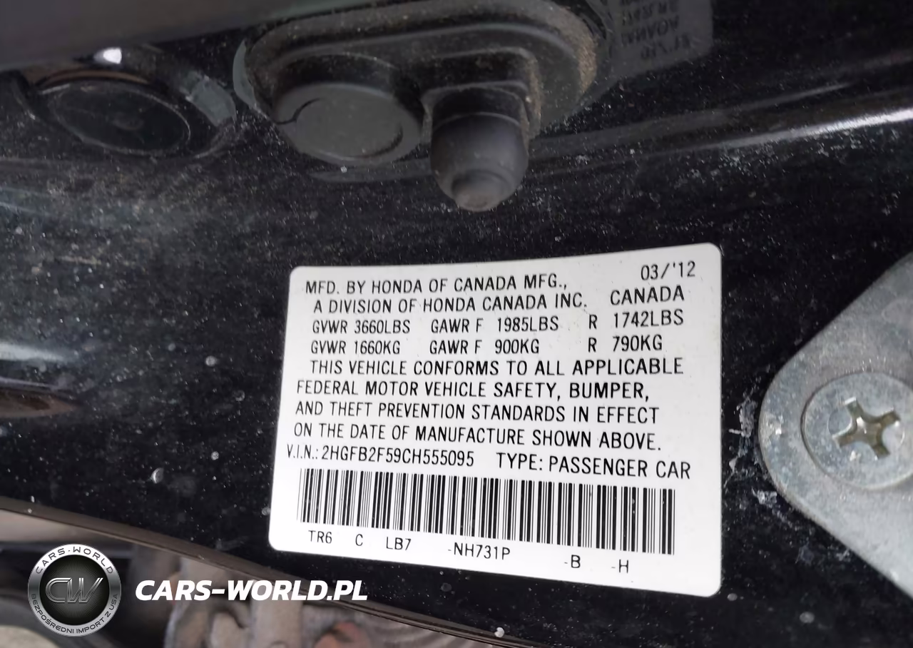 2012 Honda Civic Lx VIN:2HGFB2F59CH555095 - 9