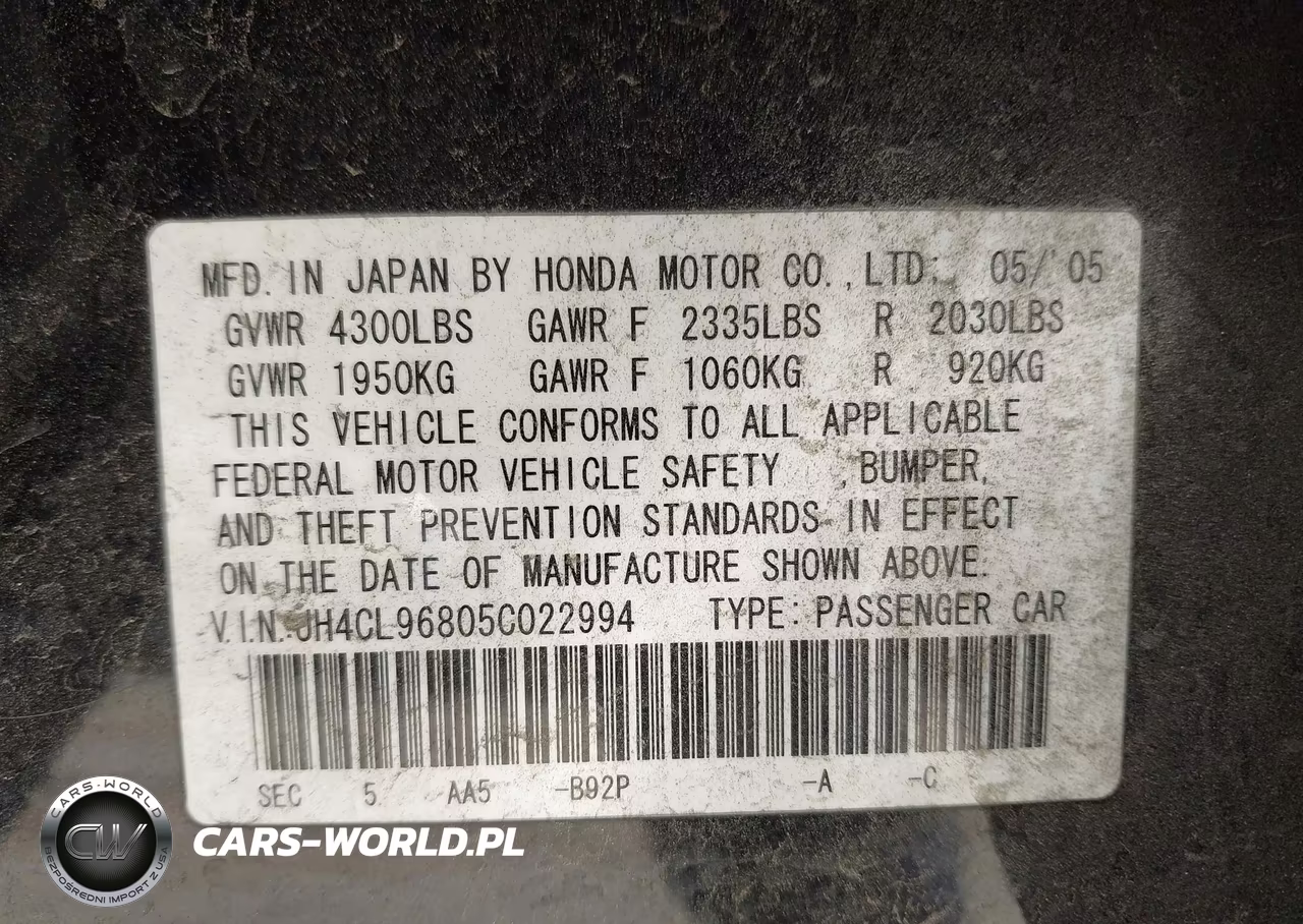 2005 Acura Tsx VIN:JH4CL96805C022994 - 9