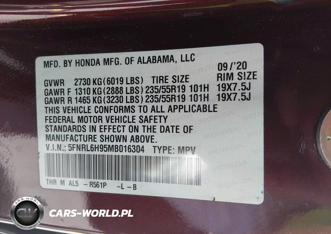 2021 Honda Odyssey Elite VIN:5FNRL6H95MB016304 - 9