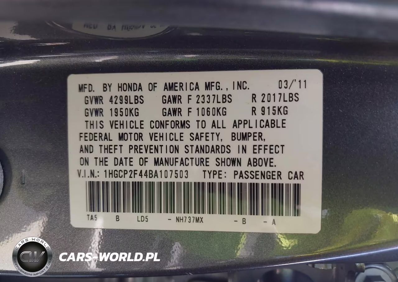 2011 Honda Accord 2.4 Lx-P VIN:1HGCP2F44BA107503 - 9