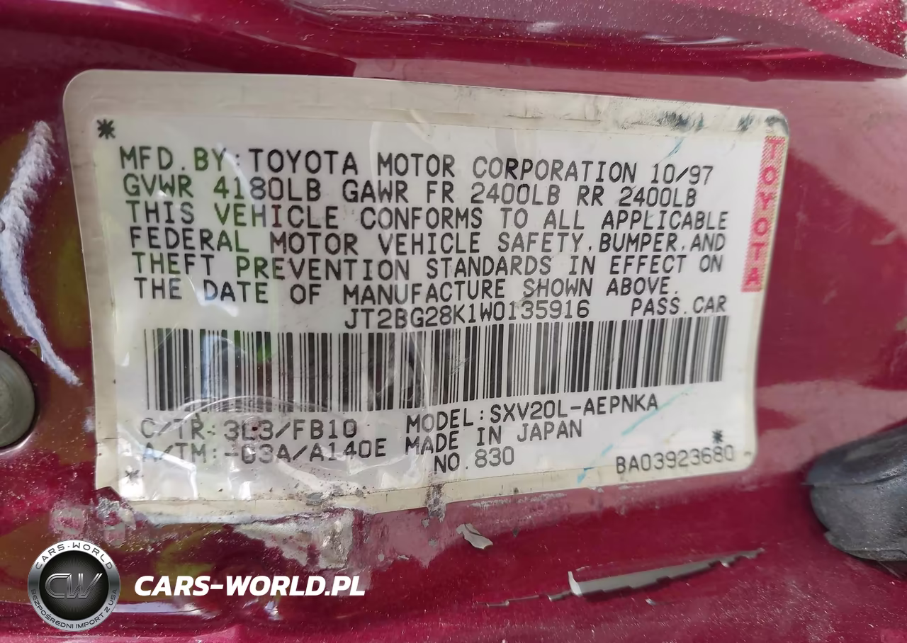 1998 Toyota Camry Le VIN:JT2BG28K1W0135916 - 9