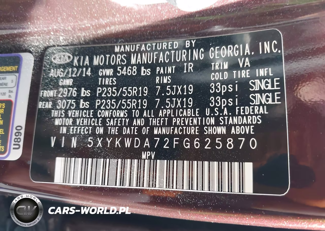 2015 Kia Sorento Sx V6 VIN:5XYKWDA72FG625870 - 9