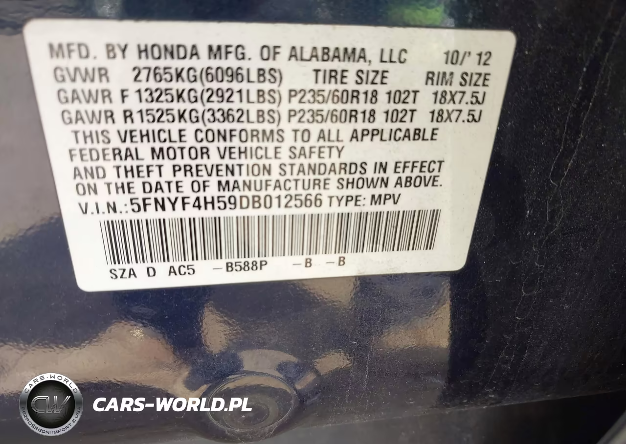 2013 Honda Pilot Ex-L VIN:5FNYF4H59DB012566 - 9