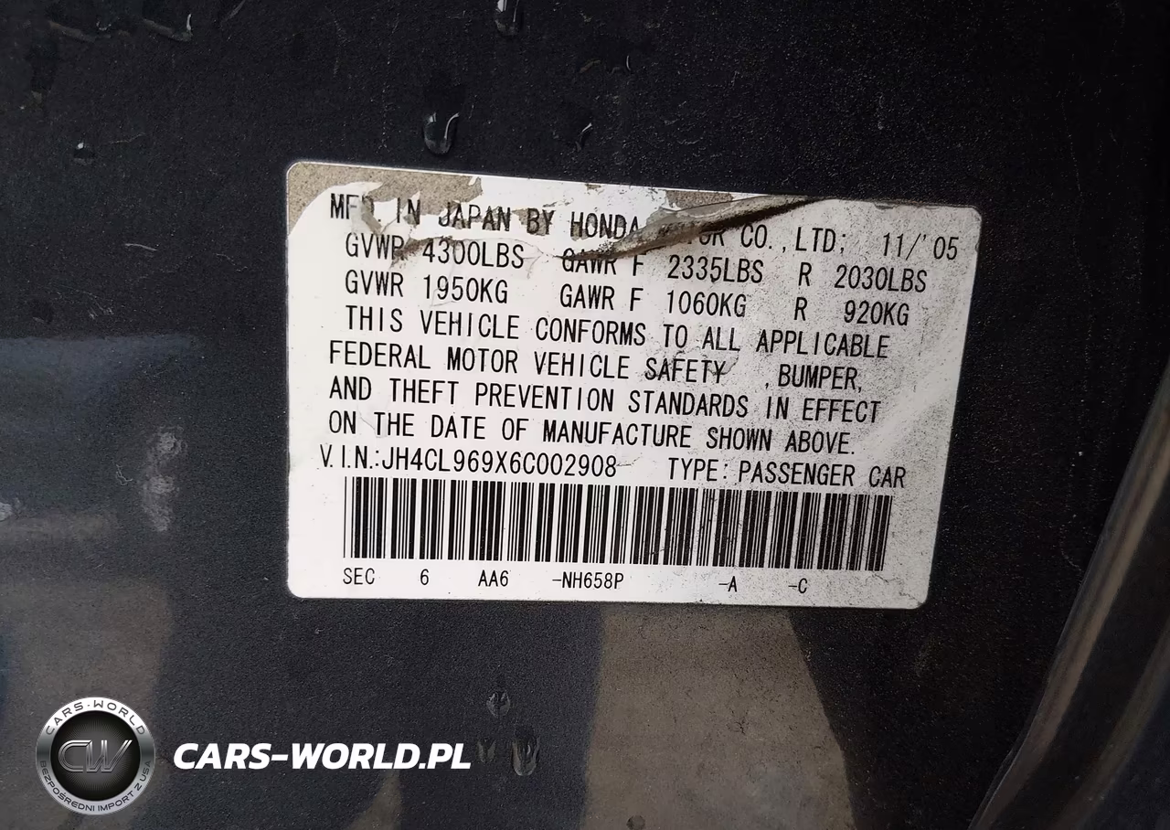 2006 Acura Tsx VIN:JH4CL969X6C002908 - 9
