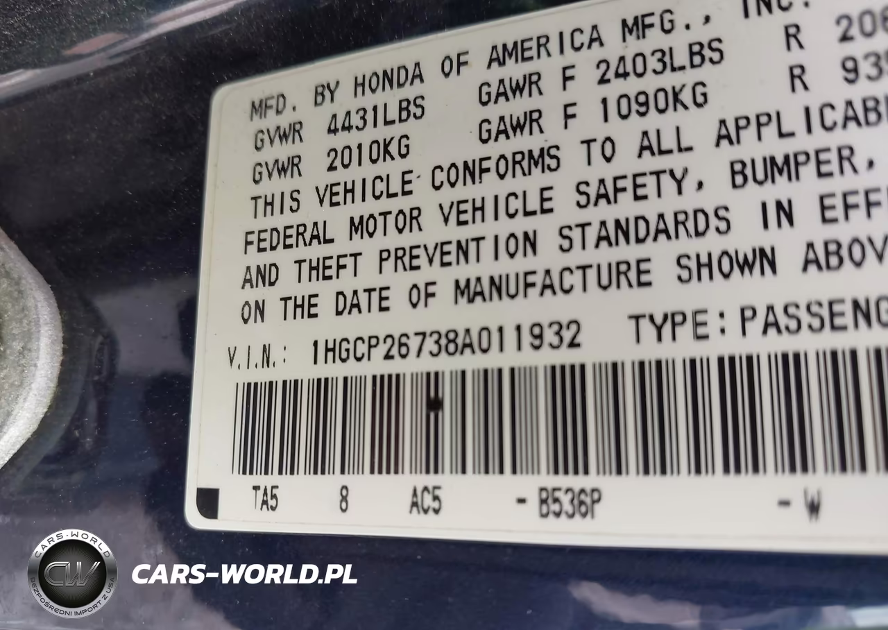 2008 Honda Accord 2.4 Ex VIN:1HGCP26738A011932 - 9