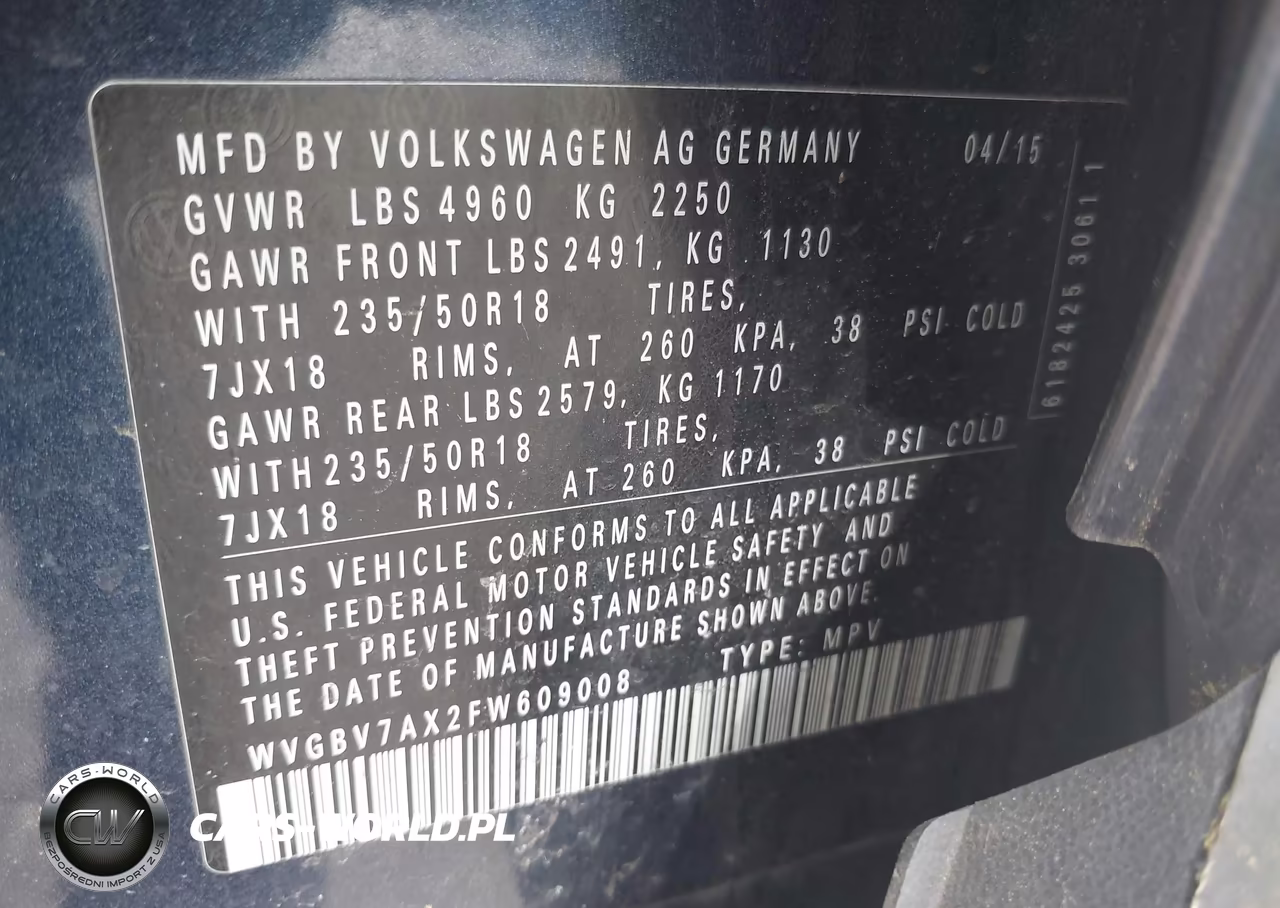 2015 Volkswagen Tiguan Se VIN:WVGBV7AX2FW609008 - 9