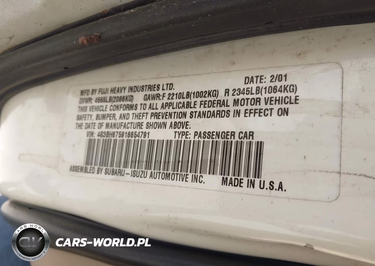2001 Subaru Outback VIN:4S3BH675916654791 - 9