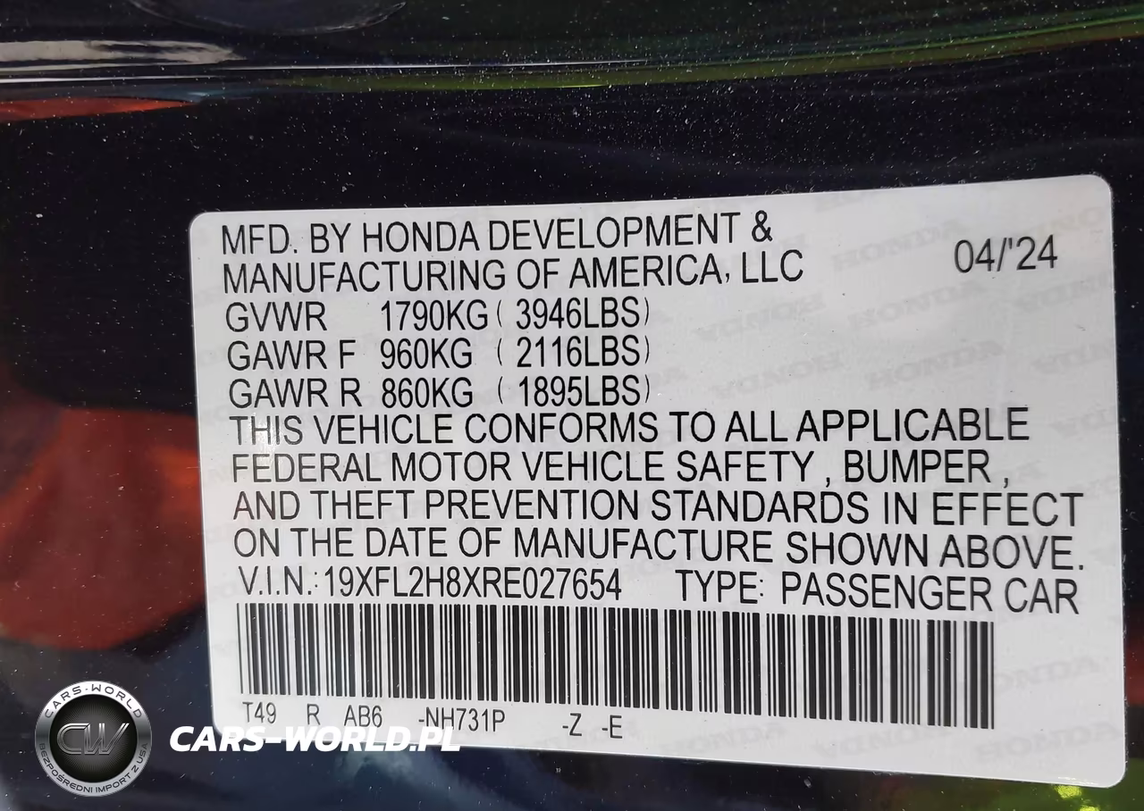 2024 Honda Civic Sport VIN:19XFL2H8XRE027654 - 9
