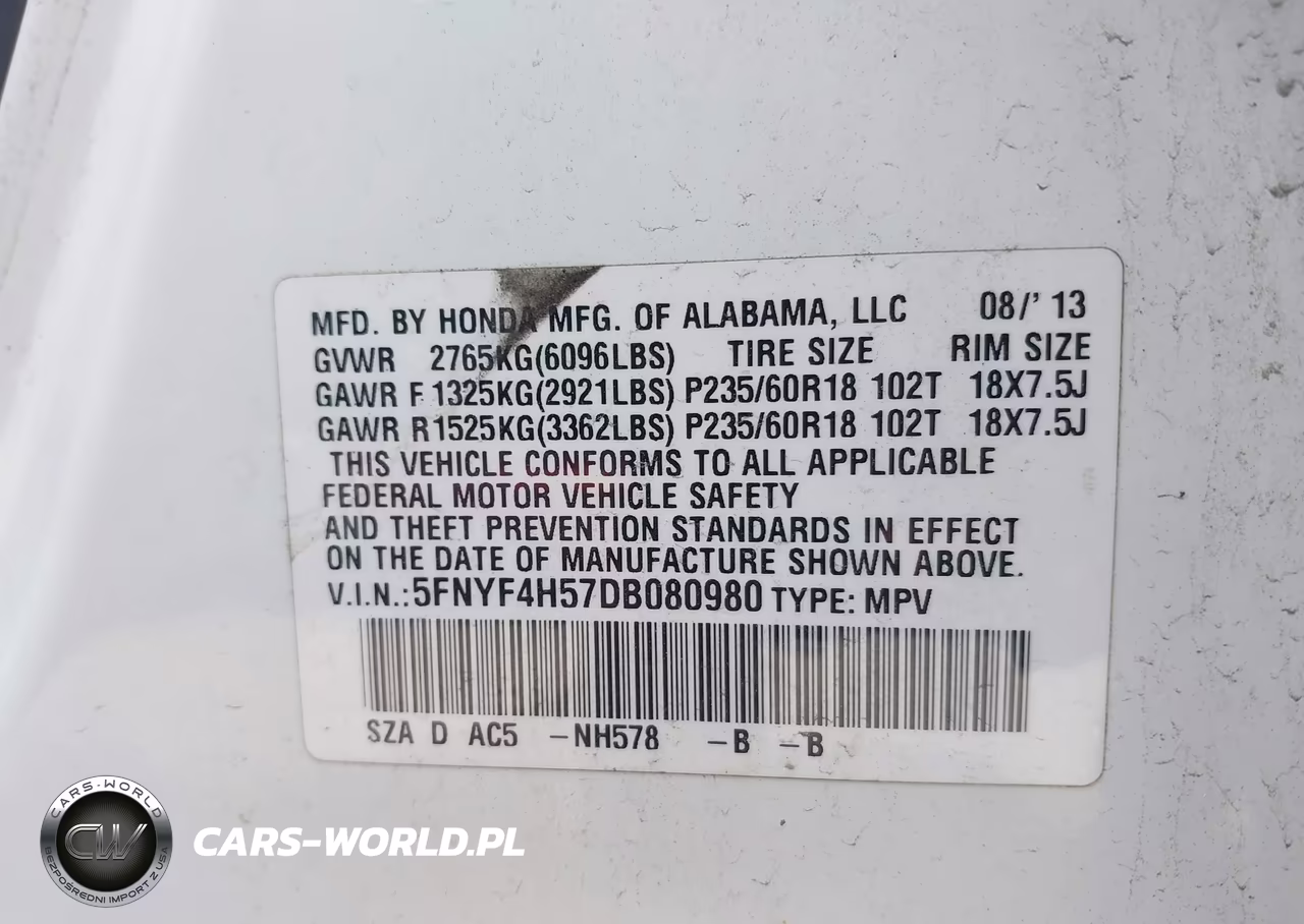 2013 Honda Pilot Ex-L VIN:5FNYF4H57DB080980 - 9