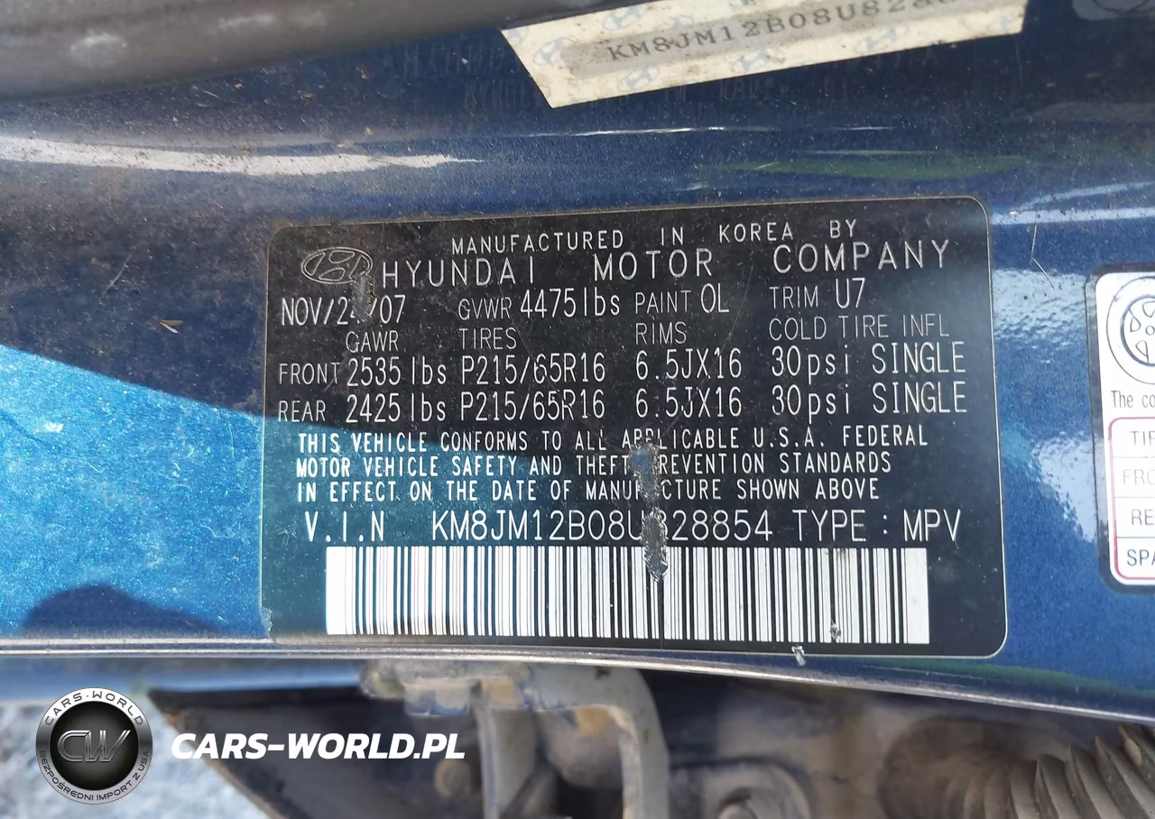 2008 Hyundai Tucson Gls VIN:KM8JM12B08U828854 - 9