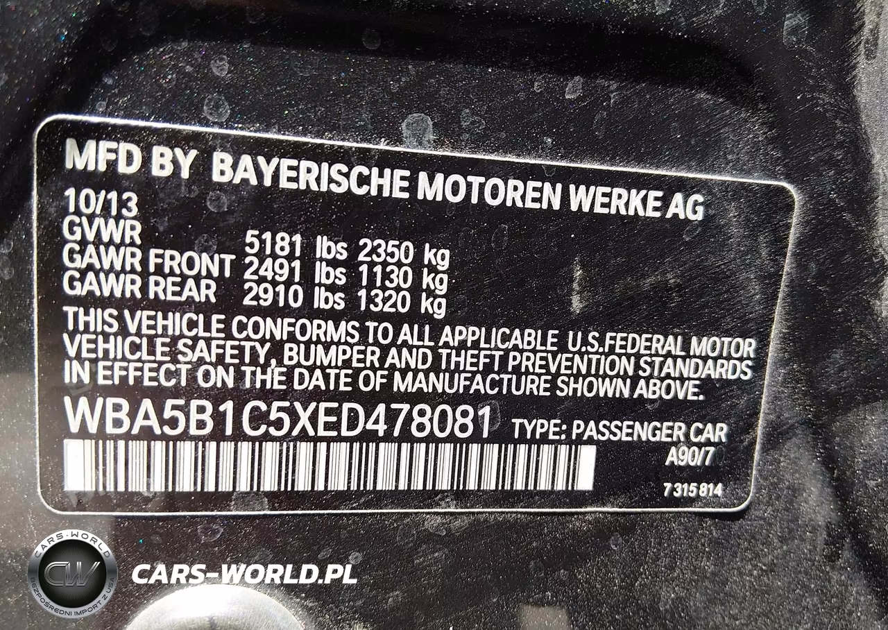 2014 BMW 535I VIN:WBA5B1C5XED478081 - 9